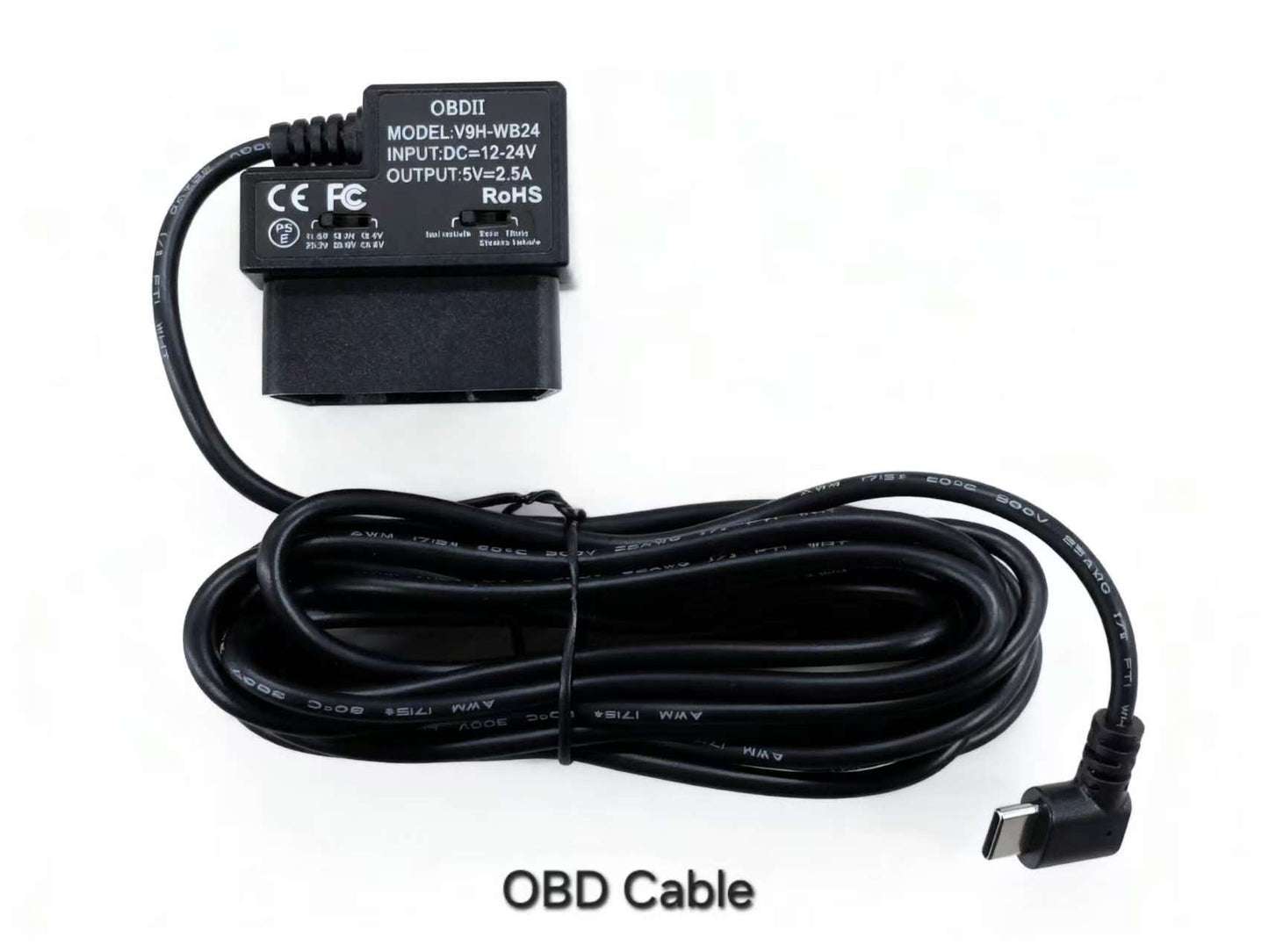 Type-C Hardwire Kit with 24 Hour Parking Monitor Detection, OBD Cable included, 12V-24V to 5V/2.5A, with Low Voltage Protection